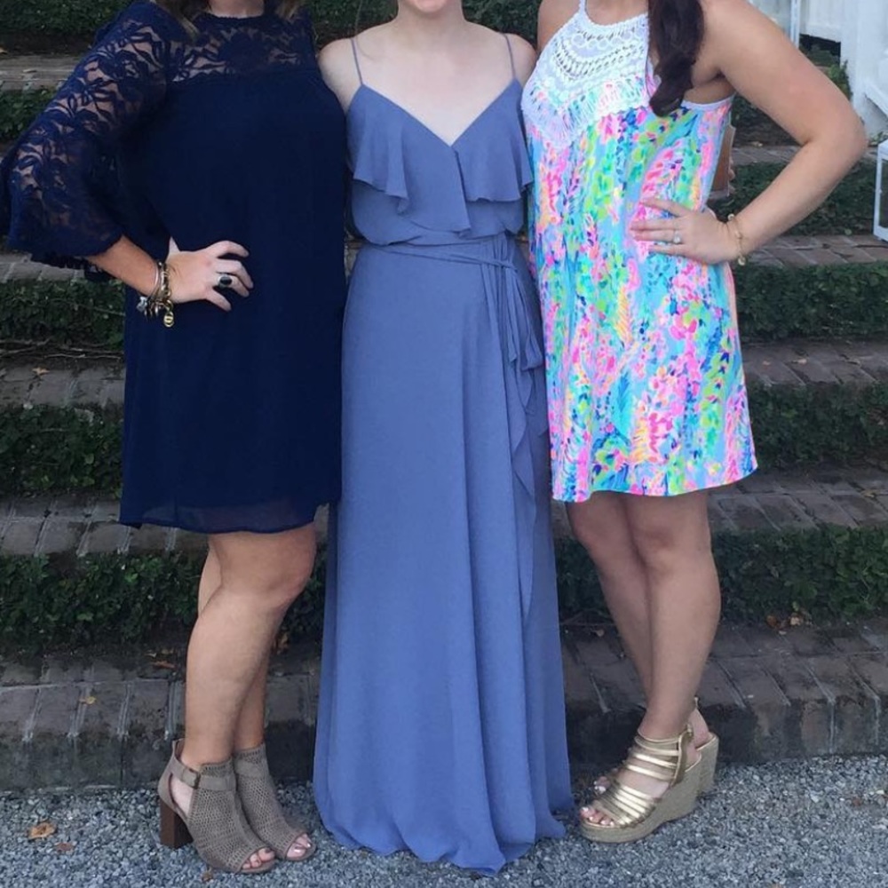 Amsale slate bridesmaids dress